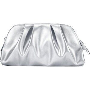 ⚡Women's Soft Pleated Vegan Leather Zipper Closure Evening Silver Clutch Bag